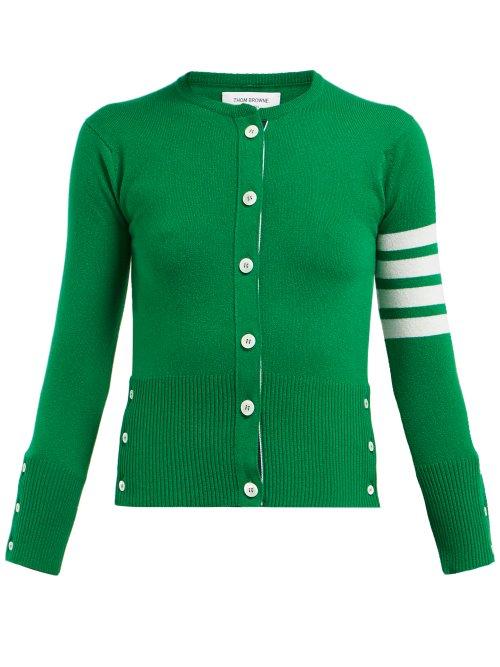 Matchesfashion.com Thom Browne - Stripe Sleeve Cashmere Cardigan - Womens - Green Multi