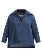 Valentino - V-plaque Cotton-chambray Blouse - Womens - Denim