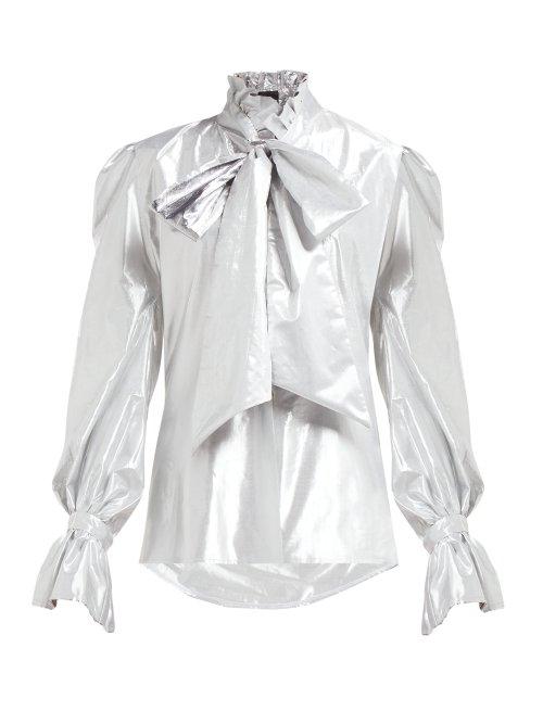 Matchesfashion.com Harris Reed - Pussy Bow Metallic Blouse - Womens - Silver
