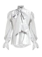 Matchesfashion.com Harris Reed - Pussy Bow Metallic Blouse - Womens - Silver