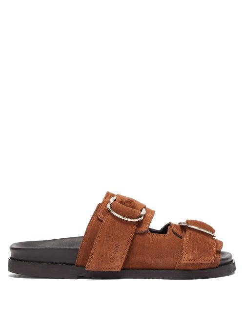 Matchesfashion.com Ganni - Double Strap Suede Slides - Womens - Tan