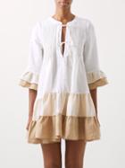 Casa Raki - Nina Banded Organic-linen Mini Dress - Womens - White Brown