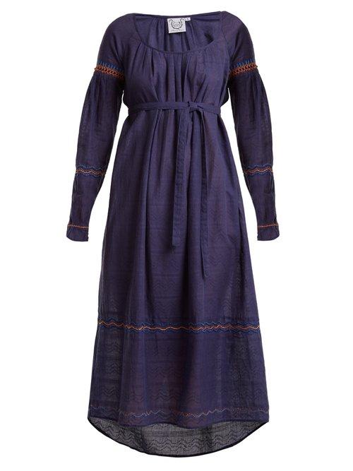Matchesfashion.com Thierry Colson - Cretan Embroidered Cotton Dress - Womens - Navy