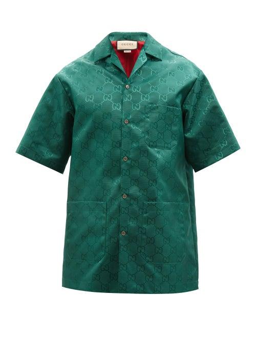 Gucci - Off The Grid Gg-jacquard Nylon Bowling Shirt - Mens - Dark Green Multi