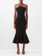 Victoria Beckham - Flared Scalloped-edge Jersey Midi Dress - Womens - Black