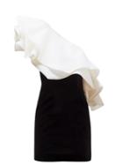 Matchesfashion.com Alexandre Vauthier - One Shouldered Organza Ruffle Velvet Mini Dress - Womens - Black White