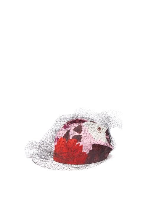 Matchesfashion.com Erdem - X Noel Stewart Net Trimmed Floral Print Hat - Womens - Pink Red