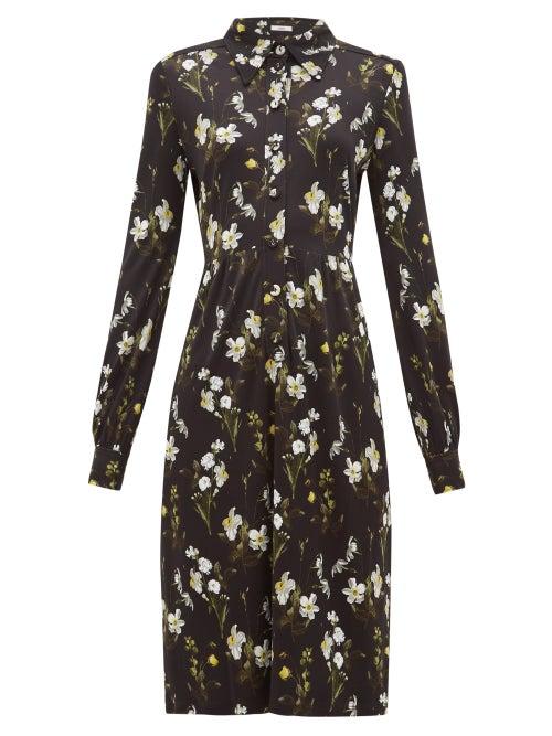 Matchesfashion.com Erdem - Tullio Daffodil-print Jersey Shirt Dress - Womens - Black Print