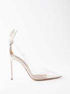 Aquazzura - Bow Tie 105 Pvc And Suede Pumps - Womens - White Silver