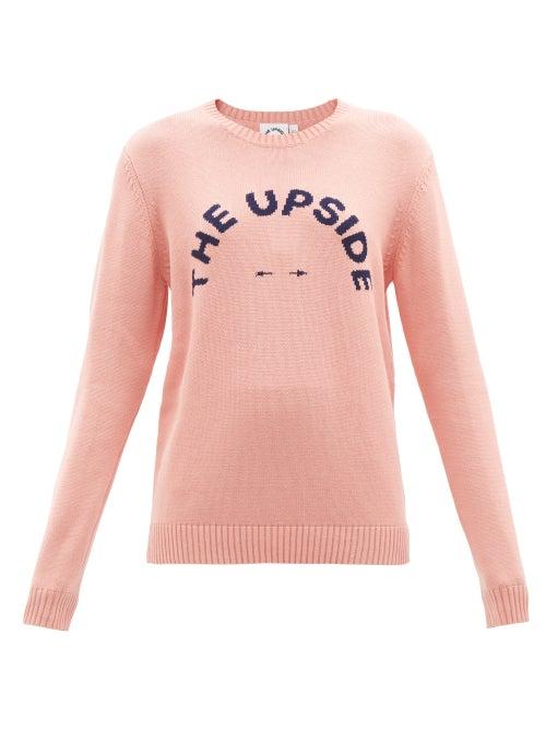 The Upside - Biarritz Logo-intarsia Organic-cotton Sweater - Womens - Light Pink