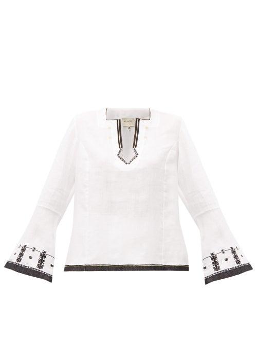 Matchesfashion.com Zeus + Dione - Tangara Embroidered Linen Top - Womens - White