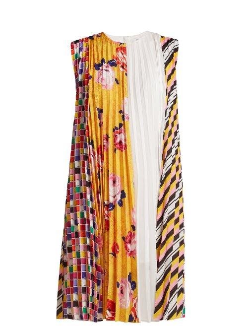 Matchesfashion.com Msgm - Printed Pleated Crepe Dress - Womens - Yellow Multi