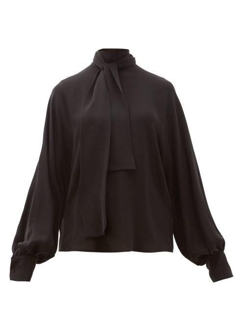 Matchesfashion.com Valentino - Tie-neck Silk-georgette Blouse - Womens - Black