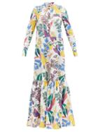 Matchesfashion.com La Doublej - Botanical-print Cotton-poplin Maxi Shirt Dress - Womens - White Multi