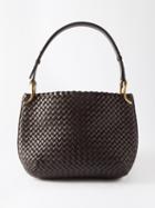Bottega Veneta - Pipe Medium Intrecciato-leather Shoulder Bag - Womens - Dark Brown