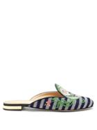 Charlotte Olympia Embroidered Backless Canvas Loafers
