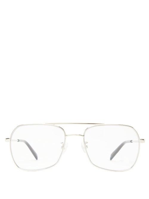 Matchesfashion.com Stella Mccartney - Logo Engraved Aviator Metal Glasses - Womens - Silver