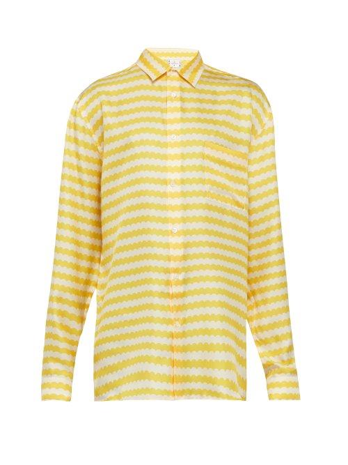 Matchesfashion.com All At Sea - Wave Print Silk Pyjama Shirt - Mens - Yellow