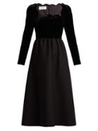 Matchesfashion.com Valentino - Scalloped Edge Wool And Silk Blend Midi Dress - Womens - Black