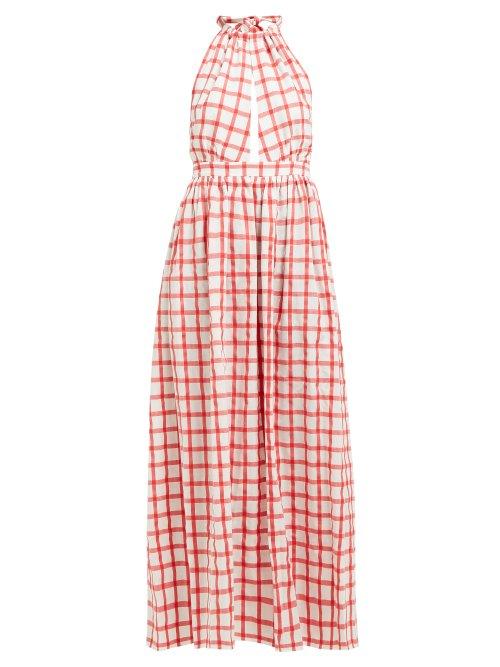 Matchesfashion.com Mara Hoffman - Linny Checked Halterneck Cotton Dress - Womens - White