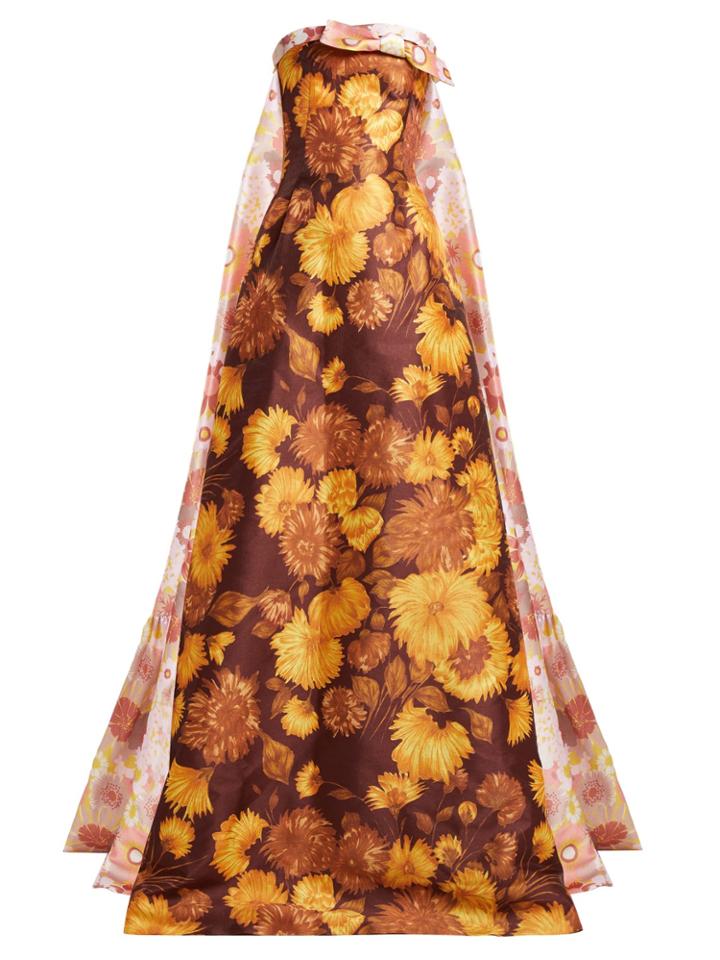 Richard Quinn Asymmetric Floral-print Strapless Gown