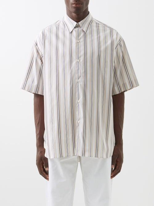 Studio Nicholson - Oversized Striped-cotton Short-sleeve Shirt - Mens - Brown Print