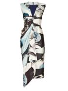 Matchesfashion.com Alexander Mcqueen - Gathered Rose Print Silk Crepe Midi Dress - Womens - Blue Multi