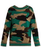 Matchesfashion.com Burberry - Camouflage Knitted Cotton Sweater - Womens - Khaki