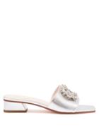 Roger Vivier - Bouquet Crystal-buckle Leather Slides - Womens - Silver