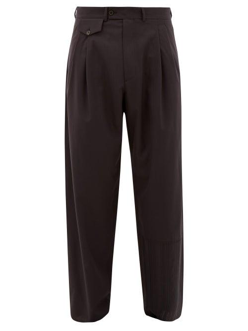 Matchesfashion.com Rochas - Embroidered Virgin-wool Wide-leg Trousers - Mens - Navy