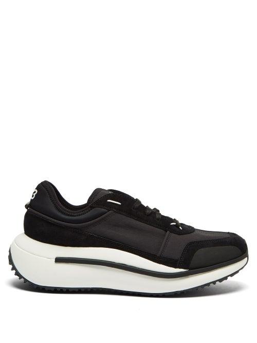 Y-3 - Ajatu Suede-trim Canvas Running Trainers - Mens - Black White