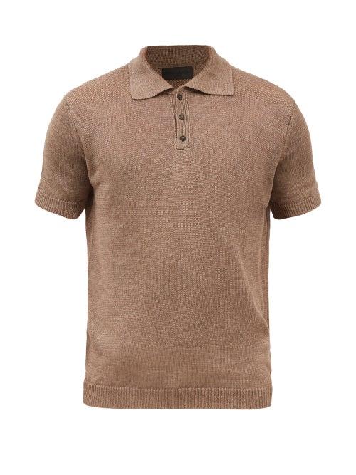 Iris Von Arnim - Hugh Honeycomb-stitch Linen Polo Shirt - Mens - Beige