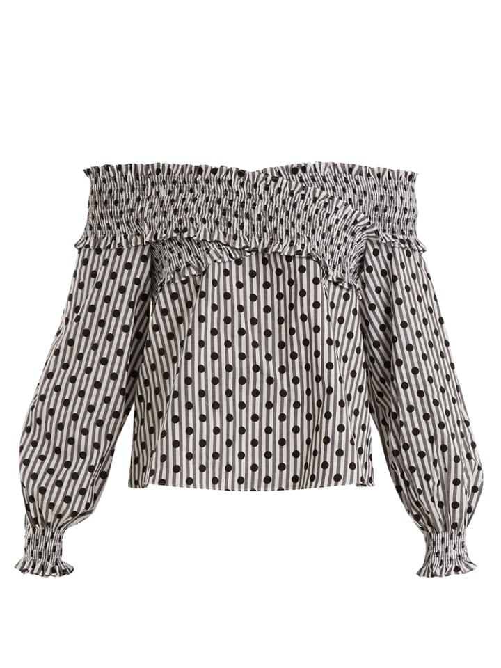 Anna October Off-the-shoulder Polka-dot Cotton Top
