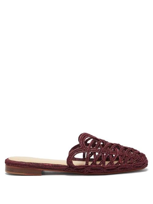 Ladies Shoes Zyne - Raffy Iv Raffia Backless Loafers - Womens - Burgundy