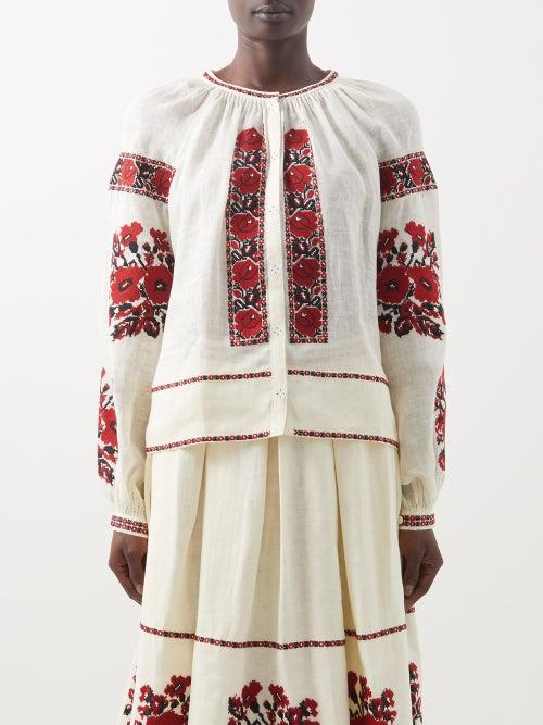 Vita Kin - Kristinka Embroidered-linen Blouse - Womens - Cream