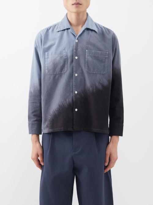 Noma T.d - Notched-collar Hand-dyed Flannel Shirt - Mens - Grey Multi