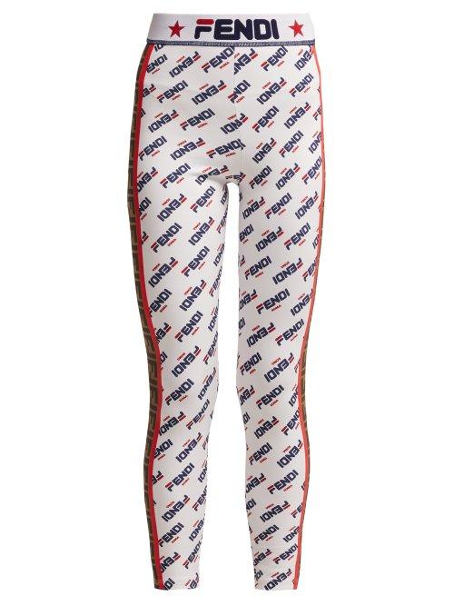 Matchesfashion.com Fendi - Mania Logo Patterned Leggings - Womens - White Multi