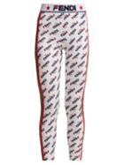 Matchesfashion.com Fendi - Mania Logo Patterned Leggings - Womens - White Multi