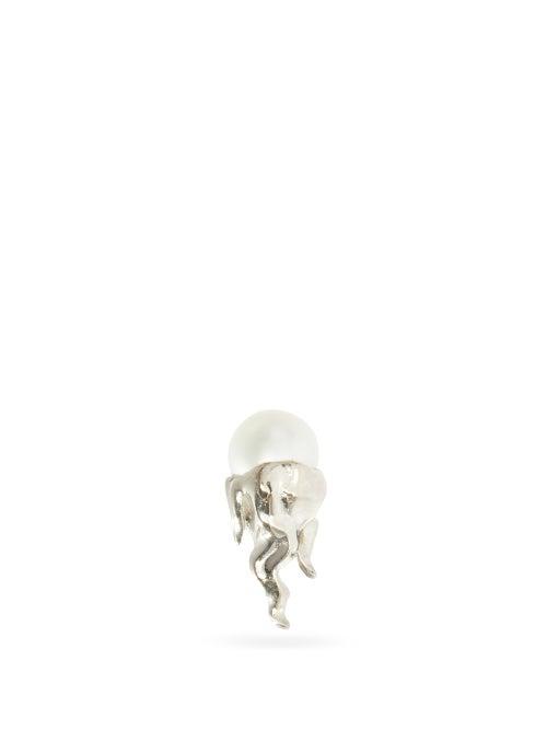 Matchesfashion.com Alan Crocetti - Micro Pearl In Heat 18kt White-gold Single Earring - Mens - White Gold