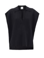 Allude - Open-collar Cotton-blend Top - Womens - Black