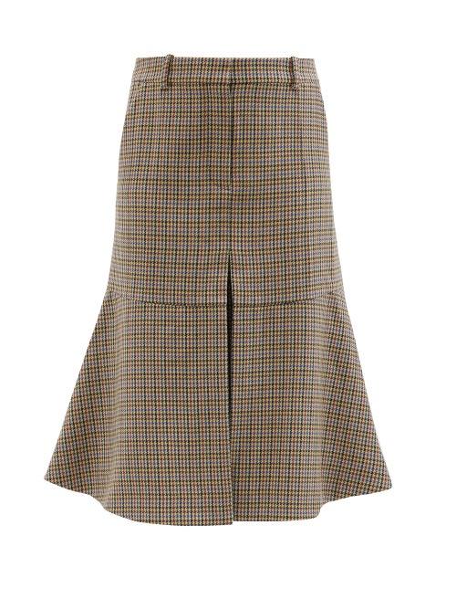 Stella Mccartney - Naomi Checked Flared Wool Midi Skirt - Womens - Beige