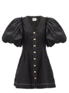 Matchesfashion.com Aje - Quietude Puff-sleeved Linen Mini Dress - Womens - Black
