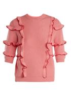 Matchesfashion.com Valentino - Ruffle Trimmed Ribbed Knit Cotton Sweater - Womens - Pink