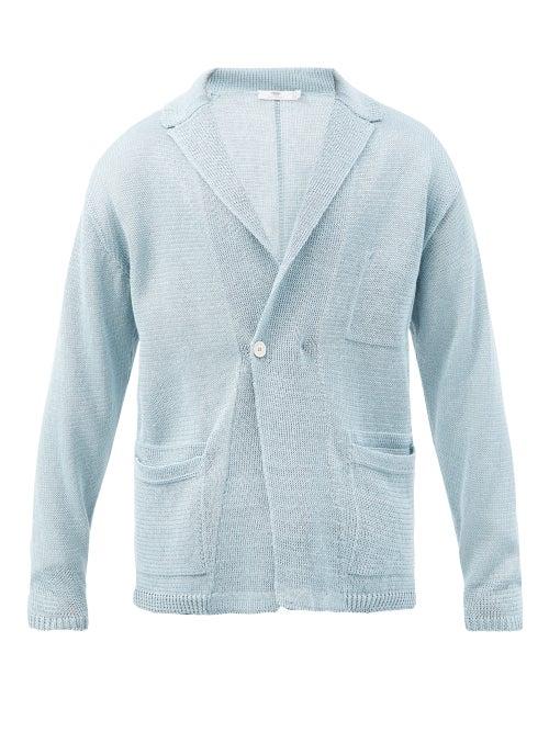 Inis Mein - Patch-pocket Linen Cardigan - Mens - Light Blue