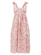 Matchesfashion.com Marysia - Sicily Shirred Broderie-anglaise Cotton Dress - Womens - Red Print