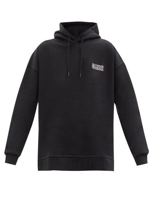 Ladies Rtw Ganni - Software Recycled Cotton-blend Hooded Sweatshirt - Womens - Black