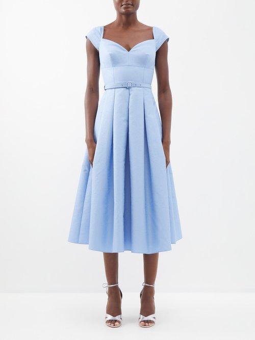 Self-portrait - Sweetheart-neck Taffeta Midi Dress - Womens - Blue