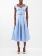 Self-portrait - Sweetheart-neck Taffeta Midi Dress - Womens - Blue
