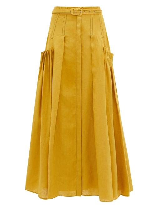 Matchesfashion.com Gabriela Hearst - Cyrielle Pleated-panel Aloe-infused Linen Skirt - Womens - Yellow
