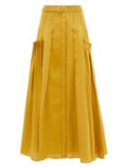Matchesfashion.com Gabriela Hearst - Cyrielle Pleated-panel Aloe-infused Linen Skirt - Womens - Yellow